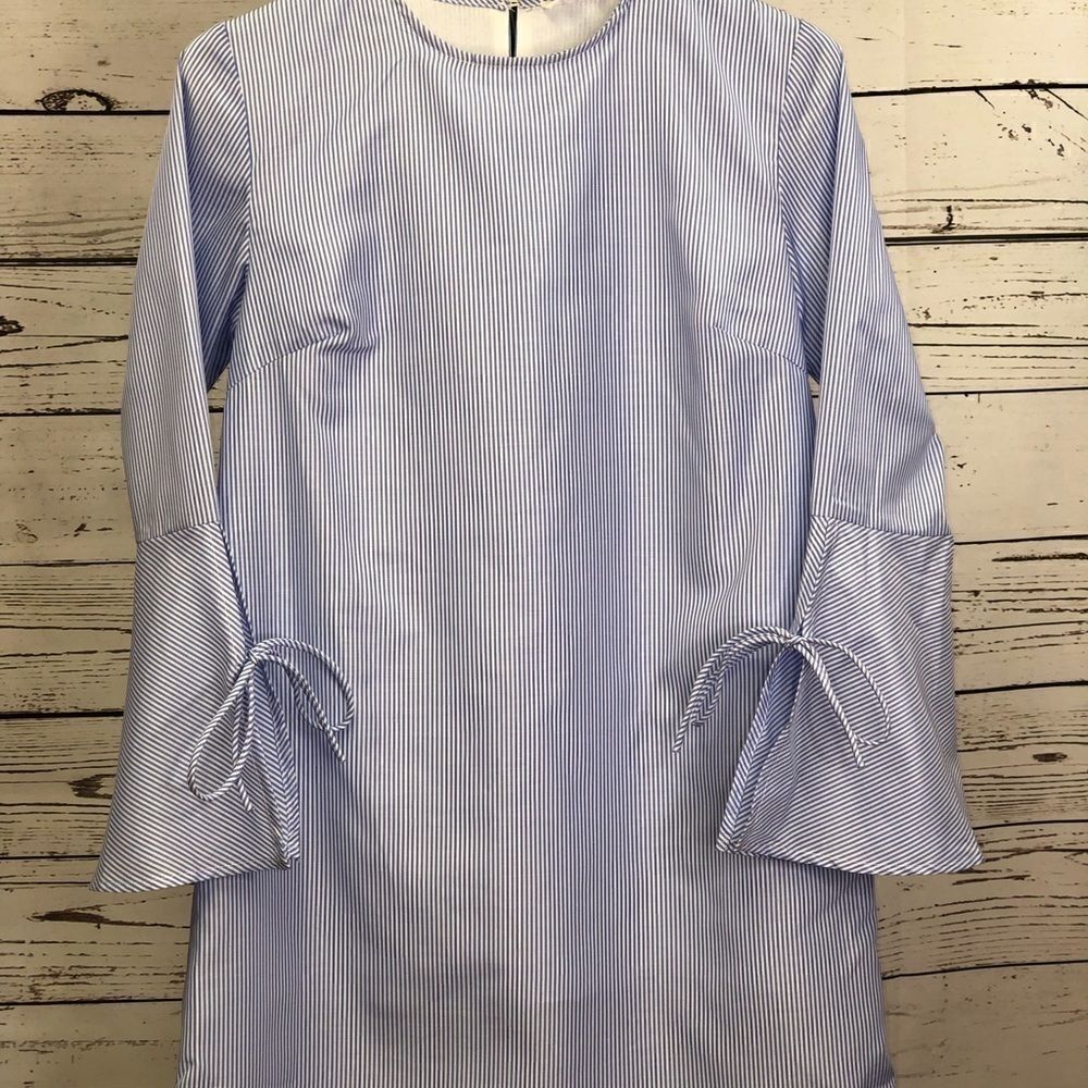 Lucca Couture Dress XS Striped Bow Bell Sleeves - Picture 7 of 8